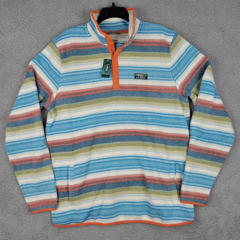 L.L.Bean Sweater Fleece Pullover, Striped Print - Picture 1 of 8